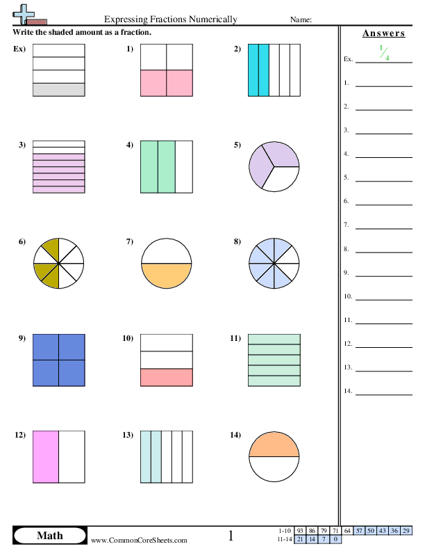 Expressing Fractions Numerically Worksheet - Expressing Fractions Numerically worksheet